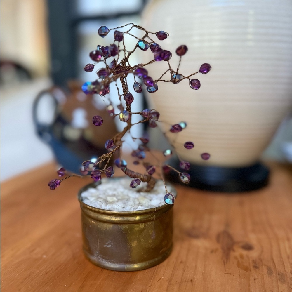 Vintage small Purple Gemstone Tree in Brass Pot - Picture 4 of 6
